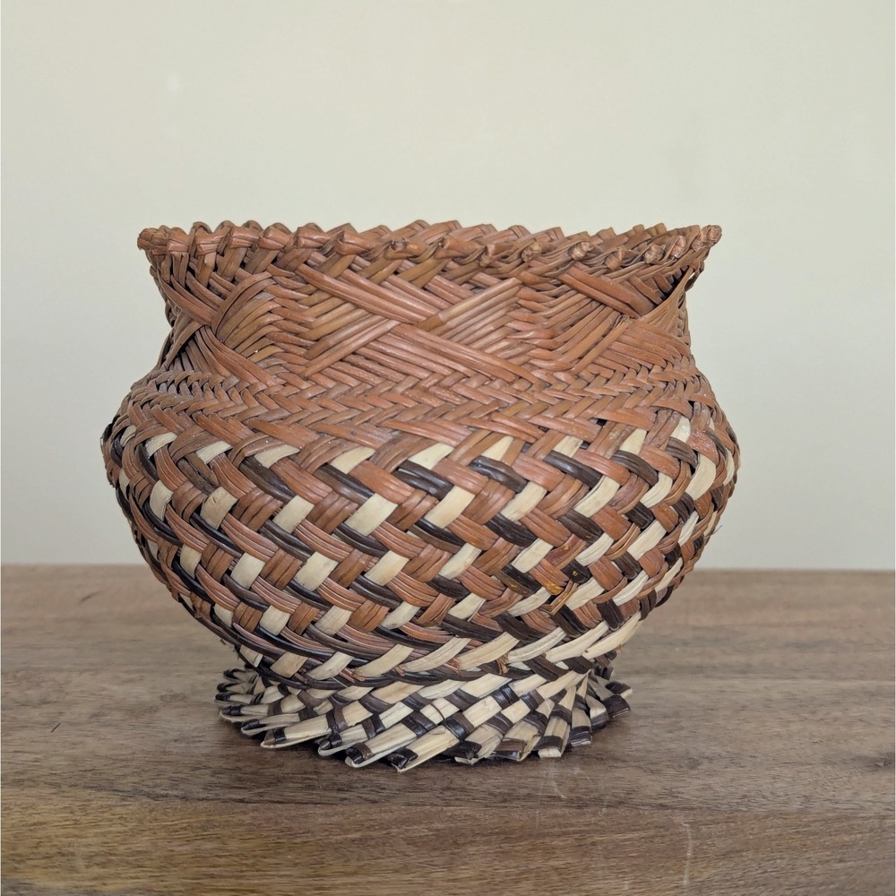 Btg Native Hand Woven Double-Walled Pine Needle Basket Quality Craftsmanship 4"